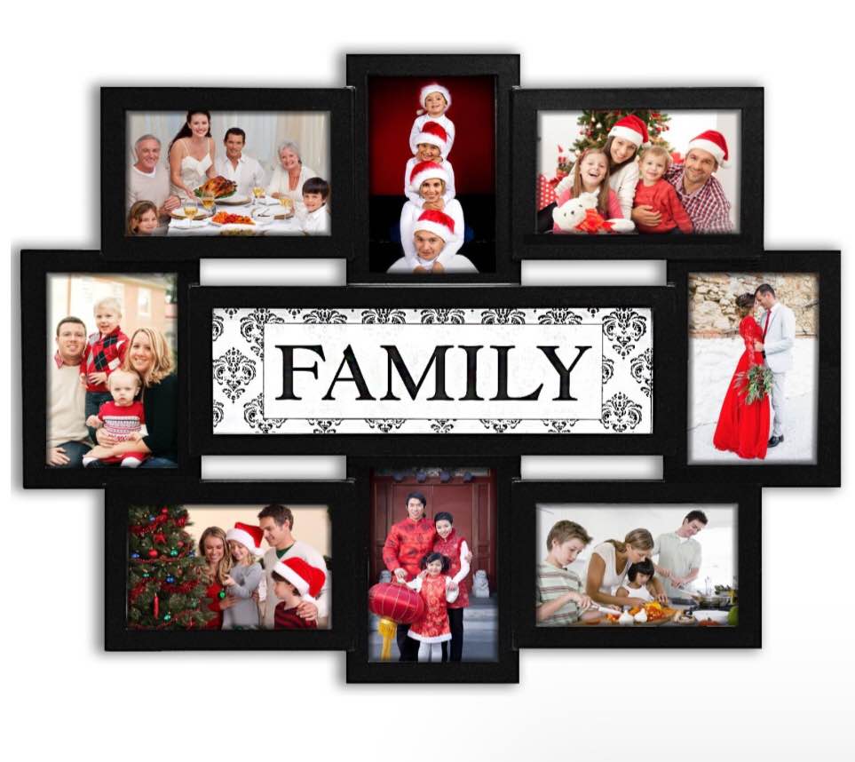 Jerry & Maggie - Photo Frame 22x17 Family Theme Black Picture Frame Selfie Gallery Collage Wall Hanging For 6x4 Photo - 8 Photo Sockets - Wall Mounting Design