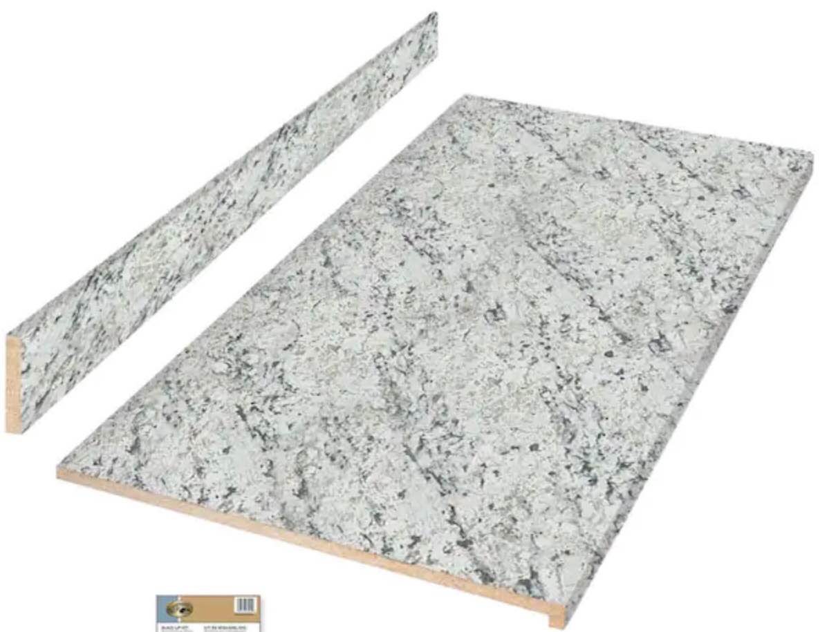 Hampton Bay Formica 8 ft. Straight Laminate Countertop Kit Included in Textured White Ice Granite with Eased Edge and Backsplash