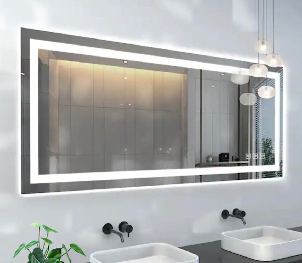 TOOLKISS 55 in. W x 30 in. H Rectangular Frameless LED Light Anti-Fog Wall Bathroom Vanity Mirror Super Bright Front Light