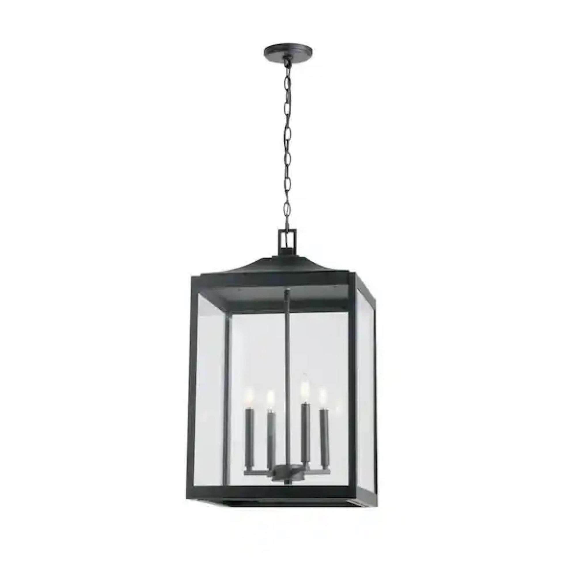 Home Decorators Collection Havenridge 4-Light Matte Black Outdoor Chandelier with Clear Glass