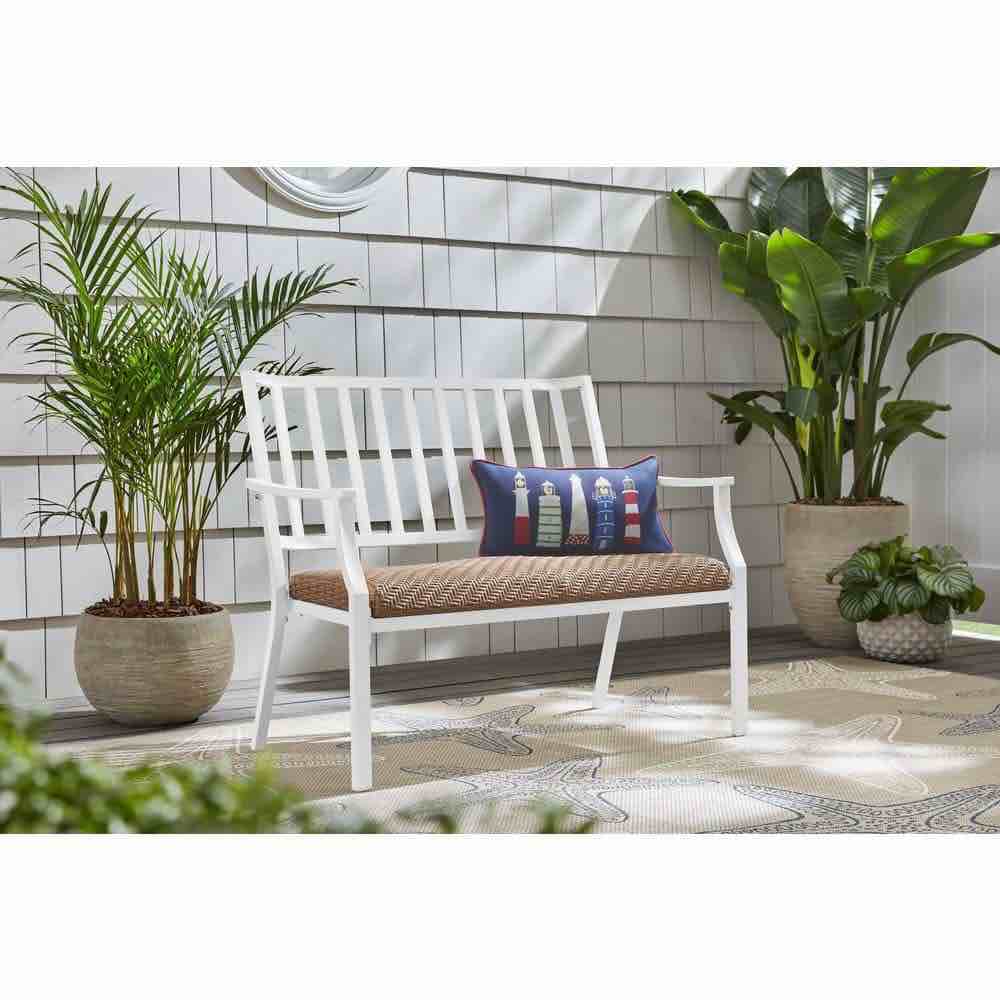 Harbor Point 45.1 in. 2-Person White Steel Outdoor Bench 