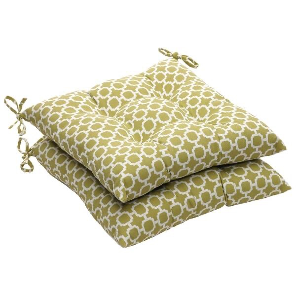 Mozaic Company Set of 2 Eco-Friendly Recycled Tufted Outdoor Seat Cushions, 16x16x3, Green 