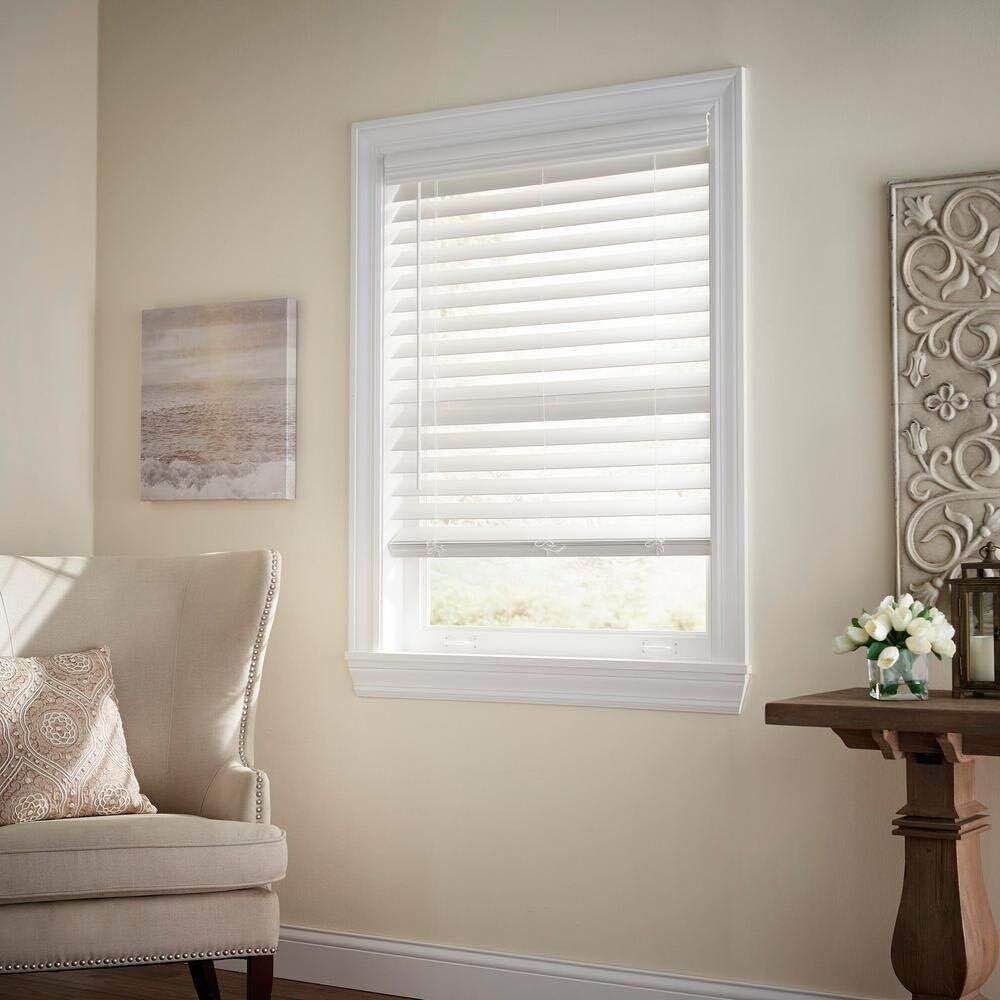 Home Decorators Collection 2.5 Inch Cordless Faux Wood Blind, 42X48, White, (Set of 2)