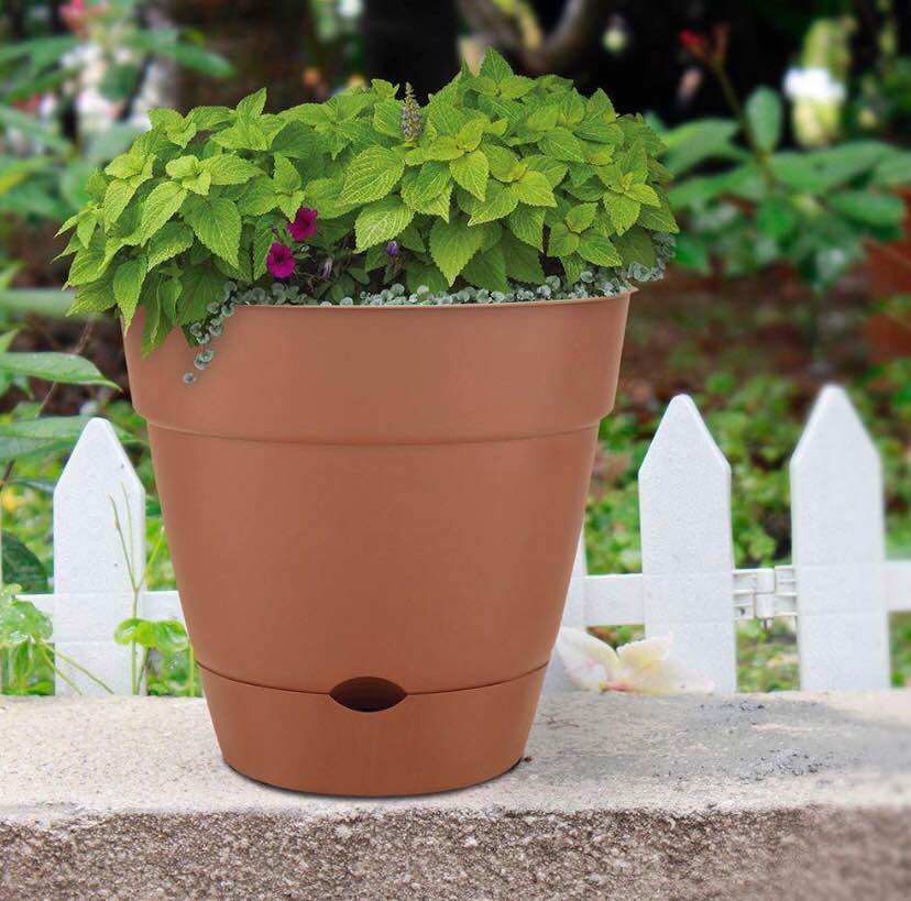 Dynamic Design Newbury Large 16 in. x 16 in. Light Terracotta Self-Watering Resin Planter, Set of 2