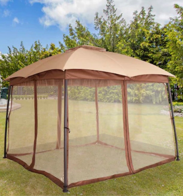 StarEcho 10-ft x 10-ft Arc leg patio gazebo with netting Powder Coating Metal Square Screened Semi-permanent Gazebo