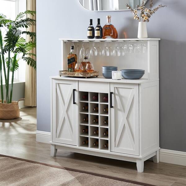 Home Source Bar Cabinet with Wine Rack in White