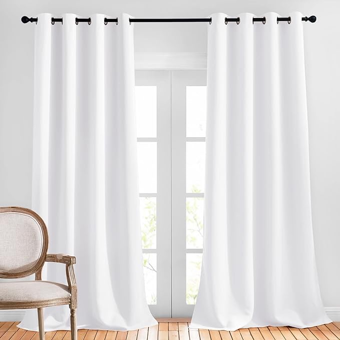 ( similares) NICETOWN Long White Curtains for Patio White, 2 Panels) Home Decoration Grommet Top Drapes, White Bedroom Panels
