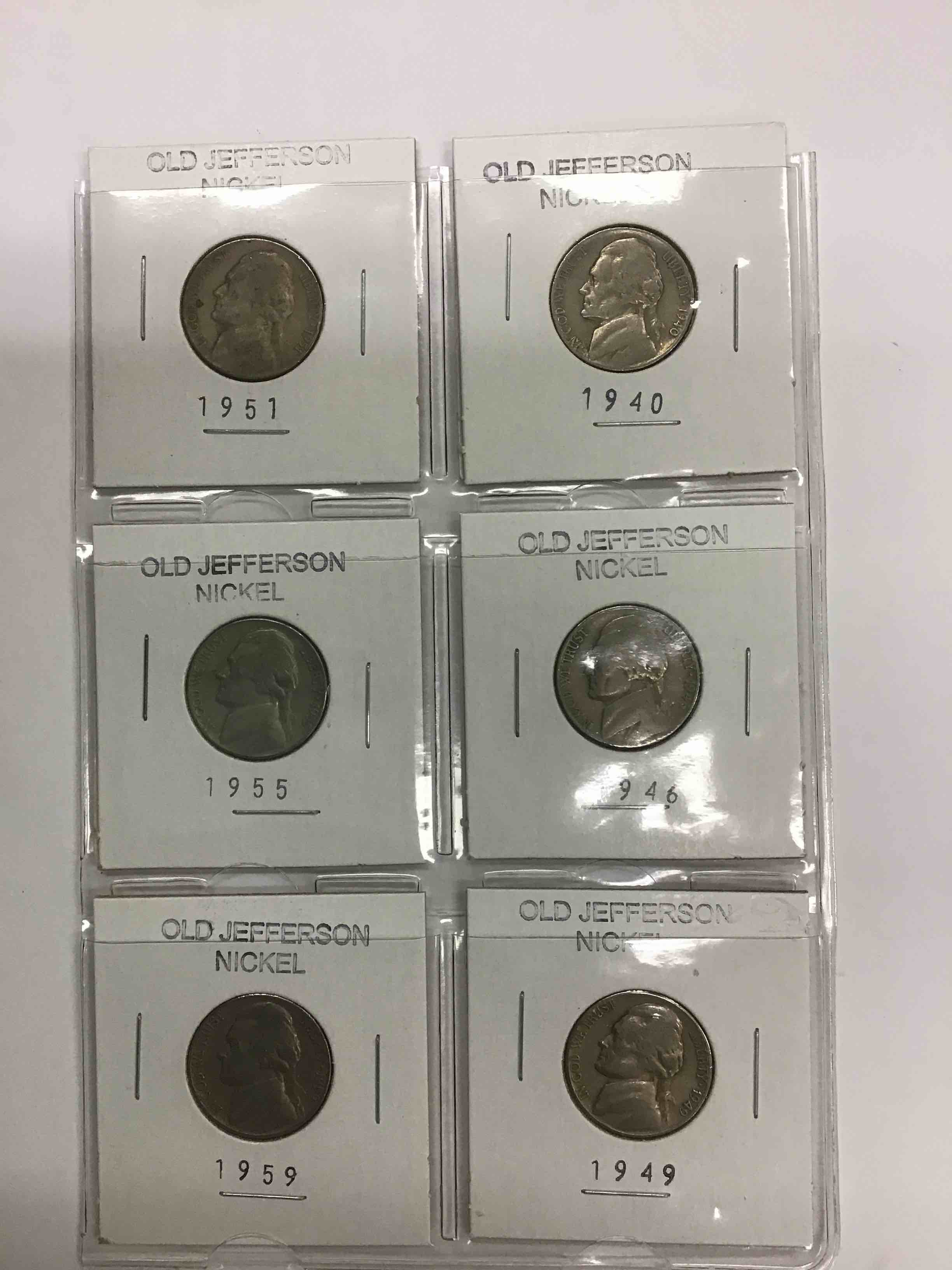 6 Old Jefferson Nickels