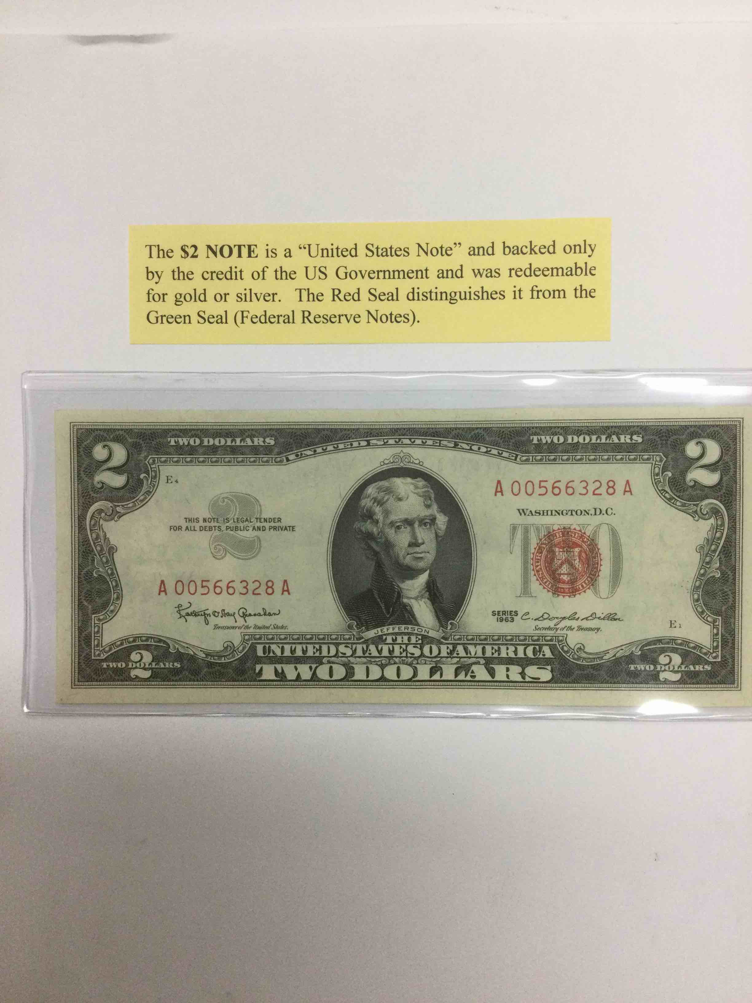 1963 $2 Note With Red Seal