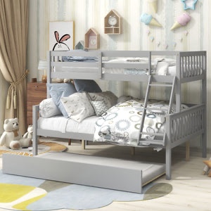 Twin Over Full Bunk Bed with Trundle; Convertible into 2 Beds; the Bunk Bed with Ladder and Safety Rails for Kids; Teens; Adults; Grey- incomplete 1 box of 2 only 