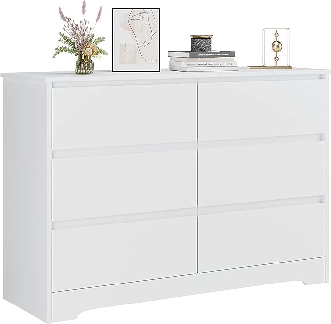 Modern 6-Drawer Dresser, white 