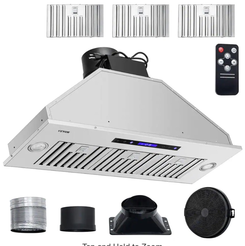 VEVOR Insert Range Hood 900CFM 4-Speed 36 in. Stainless Steel Built-in Kitchen Vent Ducted/Ductless Convertible, ETL Listed