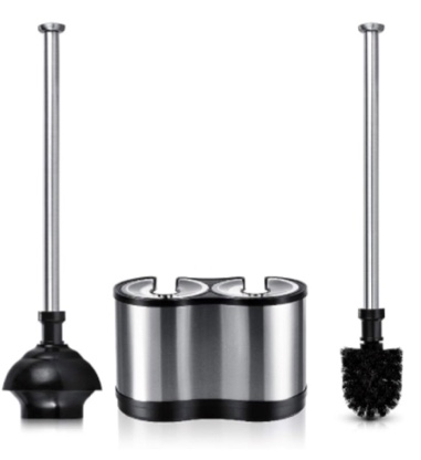 ToiletTree Products Modern Deluxe Freestanding Toilet Brush and Plunger Combo (Stainless Steel, Brush and Plunger Combo Set 4.5” x 9.75” x 18.5")
