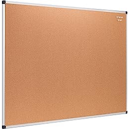 DexBoard Cork Board Bulletin Board, 48 x 36 inch Corkboard, Black Aluminum Frame, Decorative Hanging Pin Board, Perfect for Home Office Decor, Home School Message Board