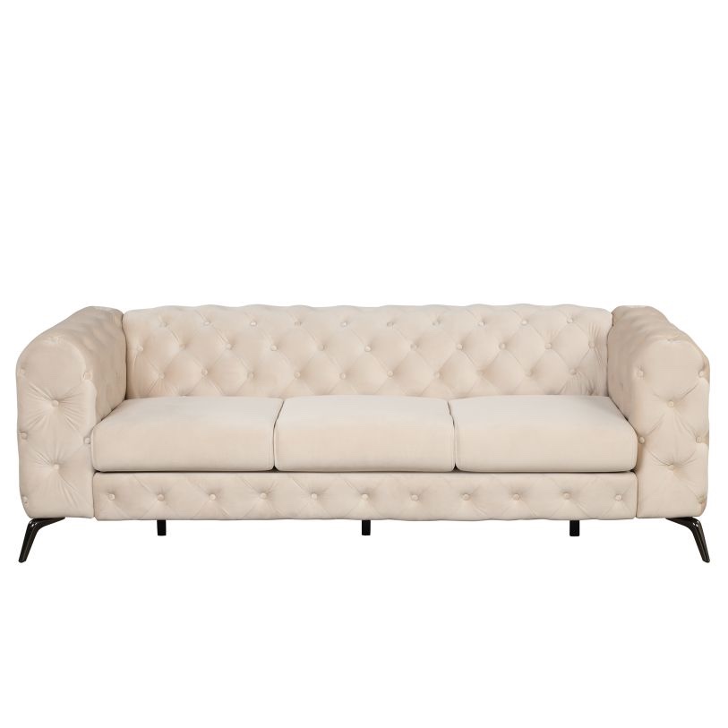Oris Fur. | 85.5" Velvet Upholstered Sofa w/ Sturdy Metal Legs, Beige 
