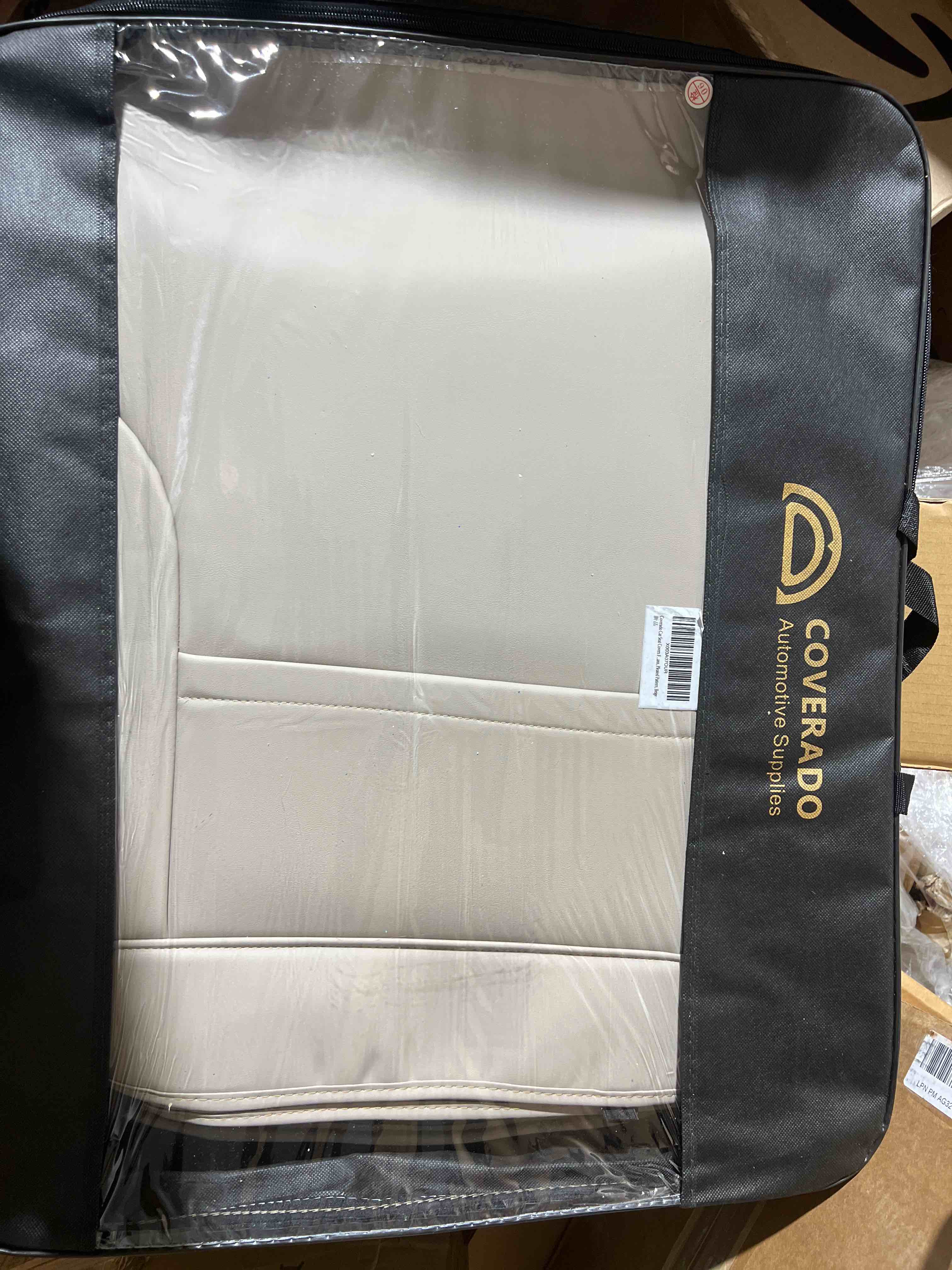 Coverado Car Seat Covers Full Set 5PCS, Waterproof Leather Seat Covers for Cars, Protector Seat Cushions Universal Fit for Most Vehicles, Sedans, SUVs, Trucks and Vans (Pleated Pattern, Beige)