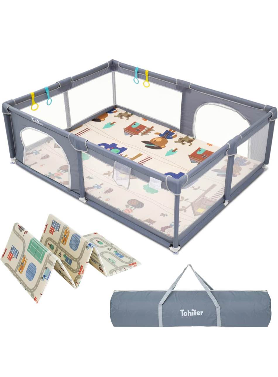 Baby Playpen with Mat, Large Baby Play Yard for Toddler, BPA-Free, Non-Toxic, Safe No Gaps Playards for Babies, Indoor & Outdoor Extra Large Kids Activity Center 79"x59"x26.5" with 0.4" Playmat