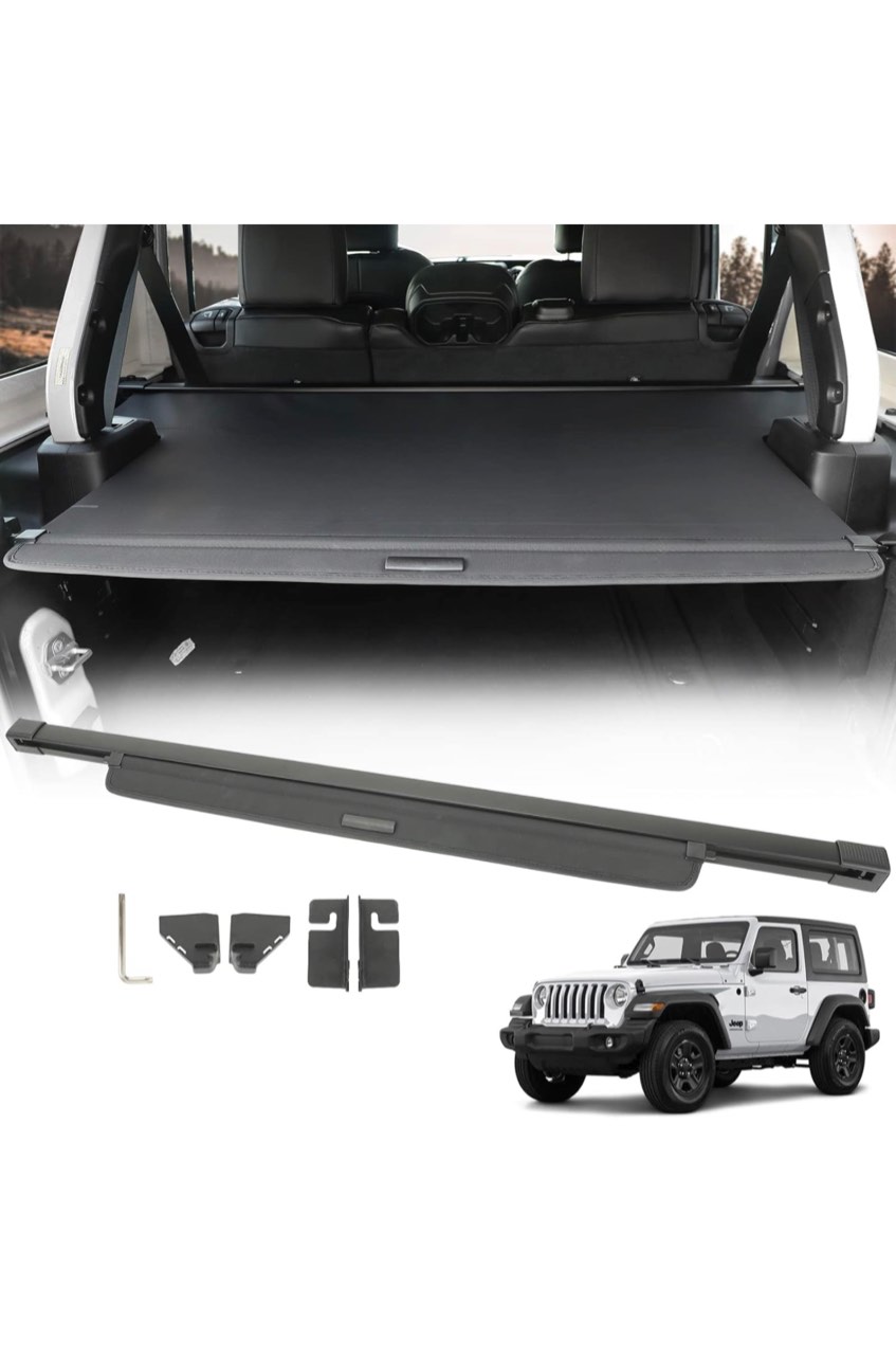 D-Lumina Cargo Cover Compatible with Jeep Wrangler JL 4Door w/Hard Top 2018-2023 (Not For 2.0T 4XE & Soft Top), Retractable Rear Luggage Trunk Tonneau Security Covers Protector Anti Theft Shield Shade