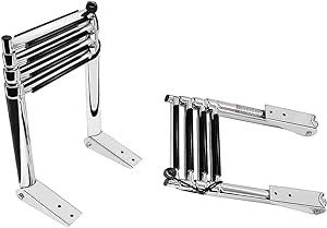 4 Step Telescoping Ladder Folding Pontoon Boat Ladder Dock Ladder, Stainless Steel Swim Step Ladder for Boat Yacht Dock, Rated to 400 Pounds