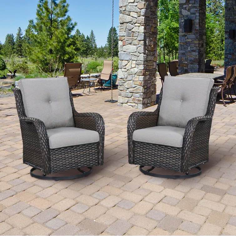 Daylani Swivel Wicker Rattan Outdoor Rocking Chairs Set - Dark Grey (Set of 2)