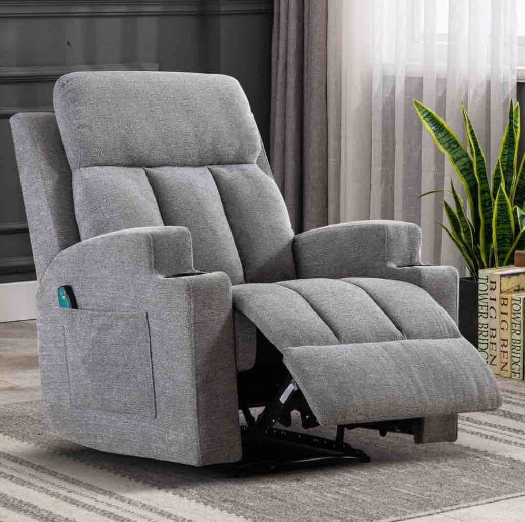 Ebello Design Manual Massage Recliner Chairs with Heat, with Side Pockets and Cup Holders Overstuffed Breathable Fabric Reclining Chair, Single Sofa Home Theater Seating (incomplete, Box 2/2)