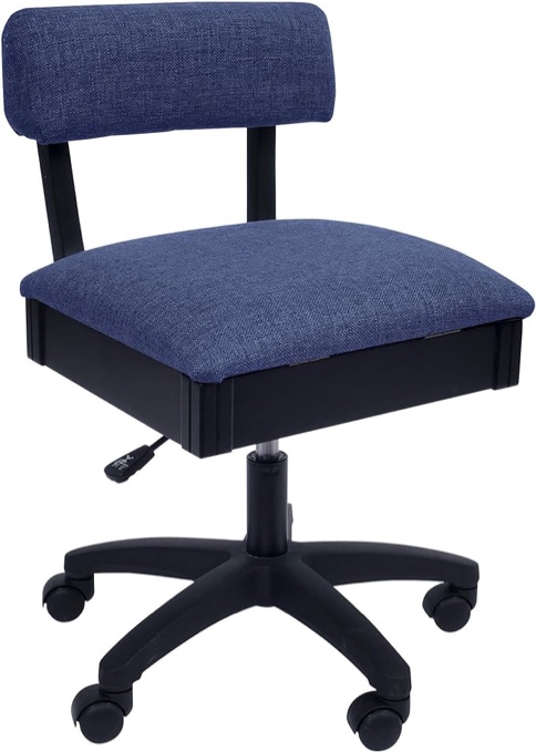 Arrow Sewing H8130 Adjustable Height Hydraulic Sewing and Craft Chair with Under Seat Storage and Solid Fabric, Duchess Blue Fabric