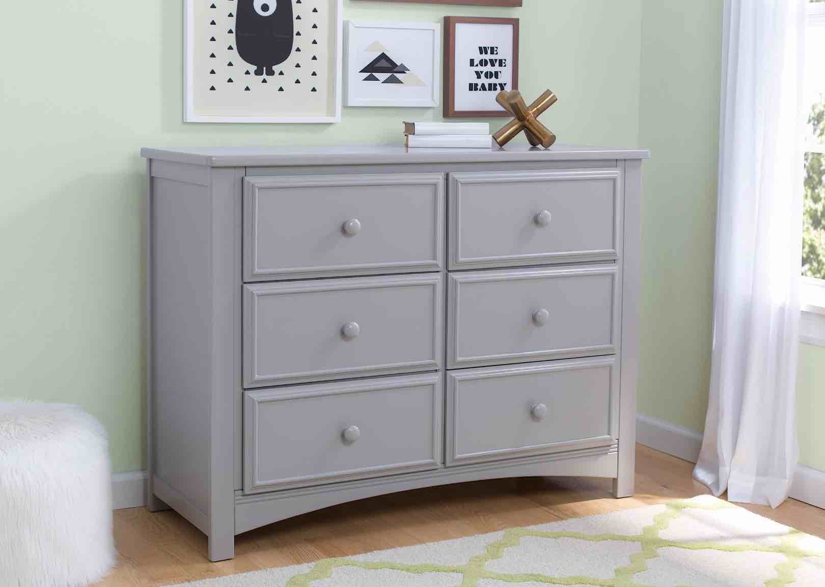 Unisex Nursery 6 Drawer Double Dresser with Interlocking Drawers - Greenguard Gold Certified, Grey