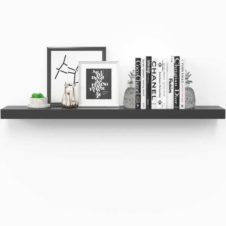 Black Miami 36" W x 8" D Floating Shelf with Invisible Wall Mount Bracket