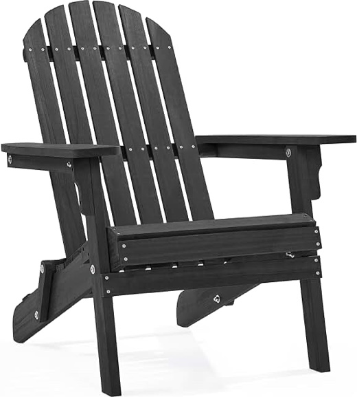 Yaheetech Folding Adirondack Chair Set of 1 Outdoor, 300LBS Solid Wood Garden Chair Weather Resistant, Fire Pit Lounge Chairs for Garden/Yard/Patio/Lawn Black