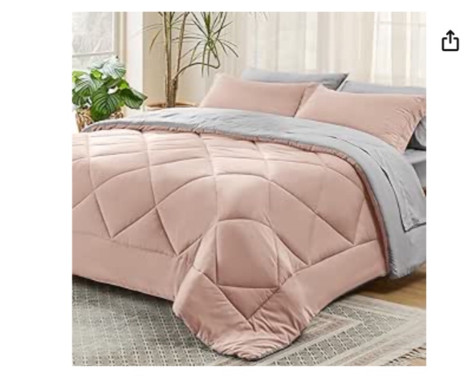 Bedsure Blush Pink Twin Comforter Set - 5 Pieces Reversible Twin Bed in a Bag Twin Bed Set with Comforters, Sheets, Pillowcase & Sham, Twin Bedding Sets
