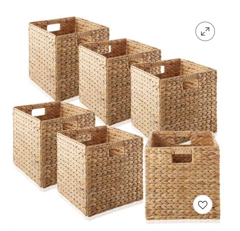 Casafield 12" x 12" Water Hyacinth Storage Baskets - Set of 2 Collapsible Cubes, Woven Bin Organizers for Bathroom, Bedroom, Laundry, Pantry, Shelves