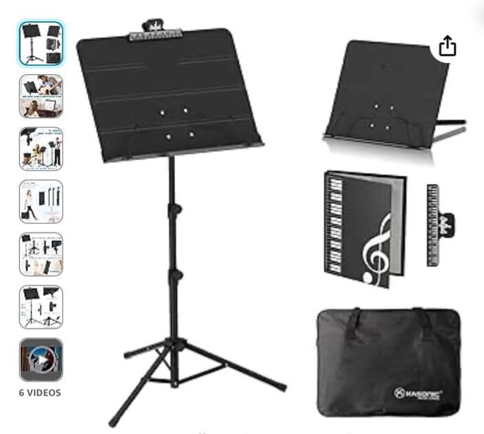 K KASONIC - Dual-Use Folding Sheet Music Stand & Desktop Book Stand with Portable Carrying Bag, Sheet Music Folder & Clip Holder (Black)