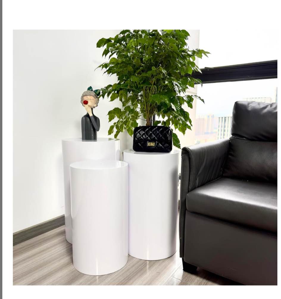 3PC Pedestal Side Table,White Round End Tables Living Room,Iron Metal Pedestal Table Size 23.6”X13“ & 21.7“X 11.8“ & 19.7”X10.6“