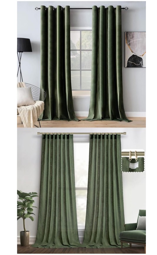 MIULEE Velvet Curtains Olive Green Grommet Curtains Thermal Insulated Soundproof Room Darkening Drapes for Living Room Bedroom Decor 52 x 108 Inch Set of 2 Bundle Linen Curtains Back Tab W50xL84