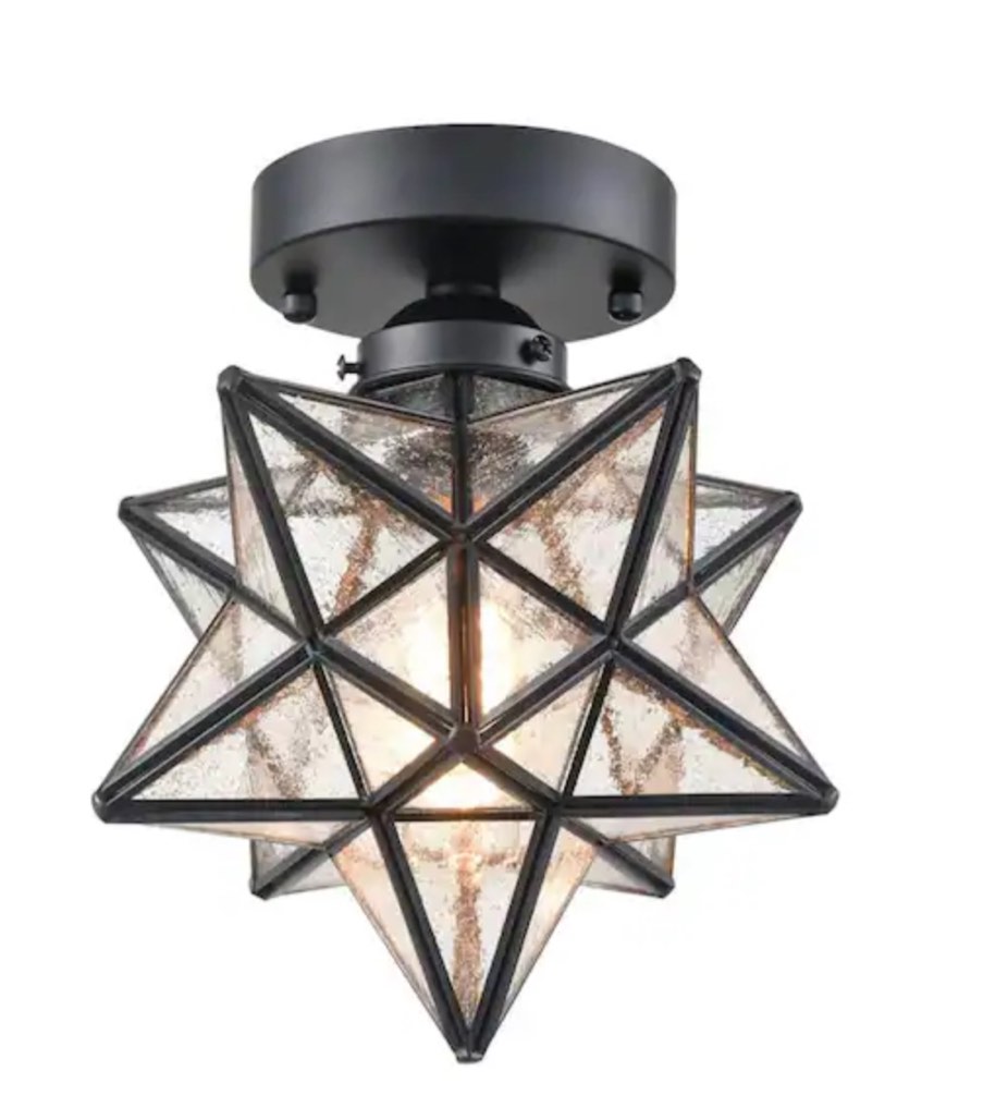 4.72 in. 1-Light Black Modern Semi-Flush Mount with Seeded Glass Shade and No Bulbs Included (1-Pack)