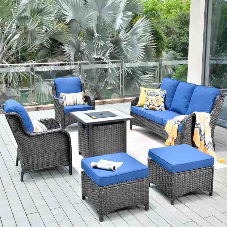 Amanda Patio Rattan Sofa Seating Group with Cushions (incomplete set of 2 chairs only)