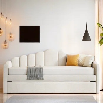 Junna Twin size Velvet Daybed with Trundle and USB Charging Ports