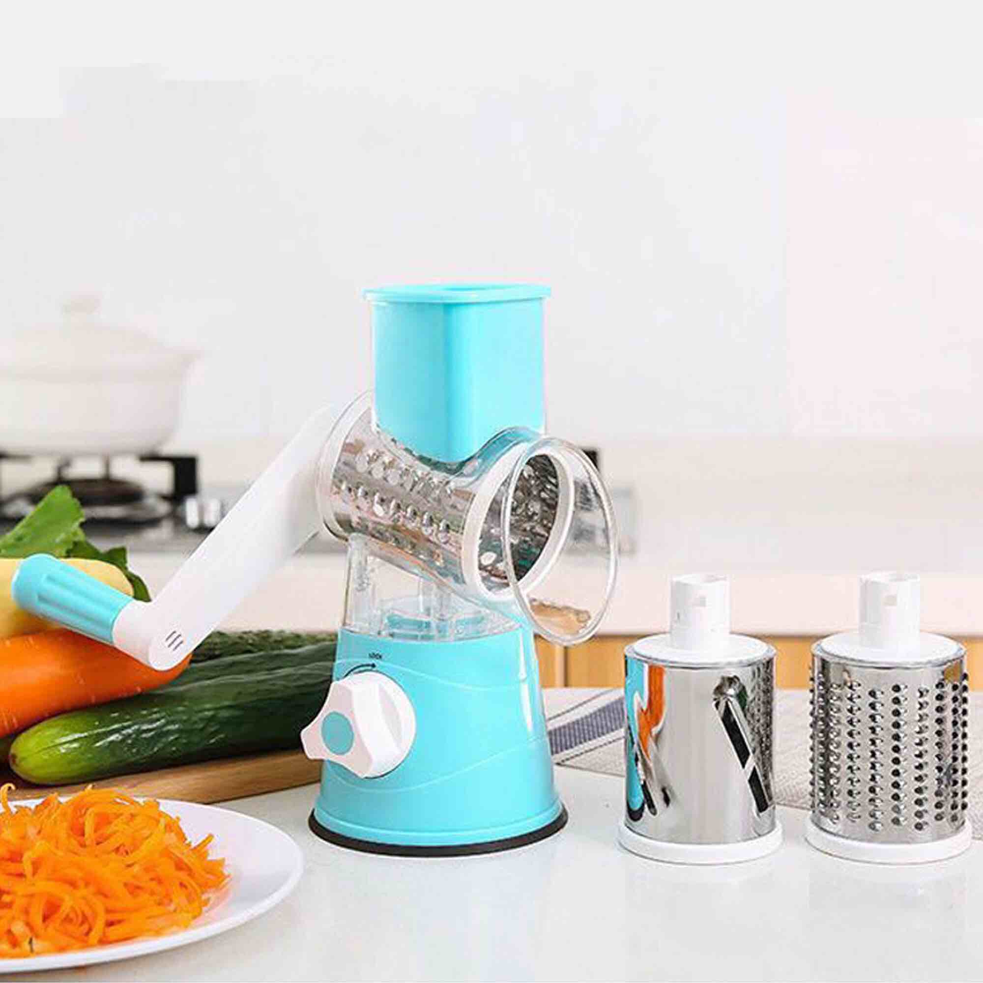 Multifunctional Hand Roller Stainless Steel Rotary Grater Kitchen Tool, Blue