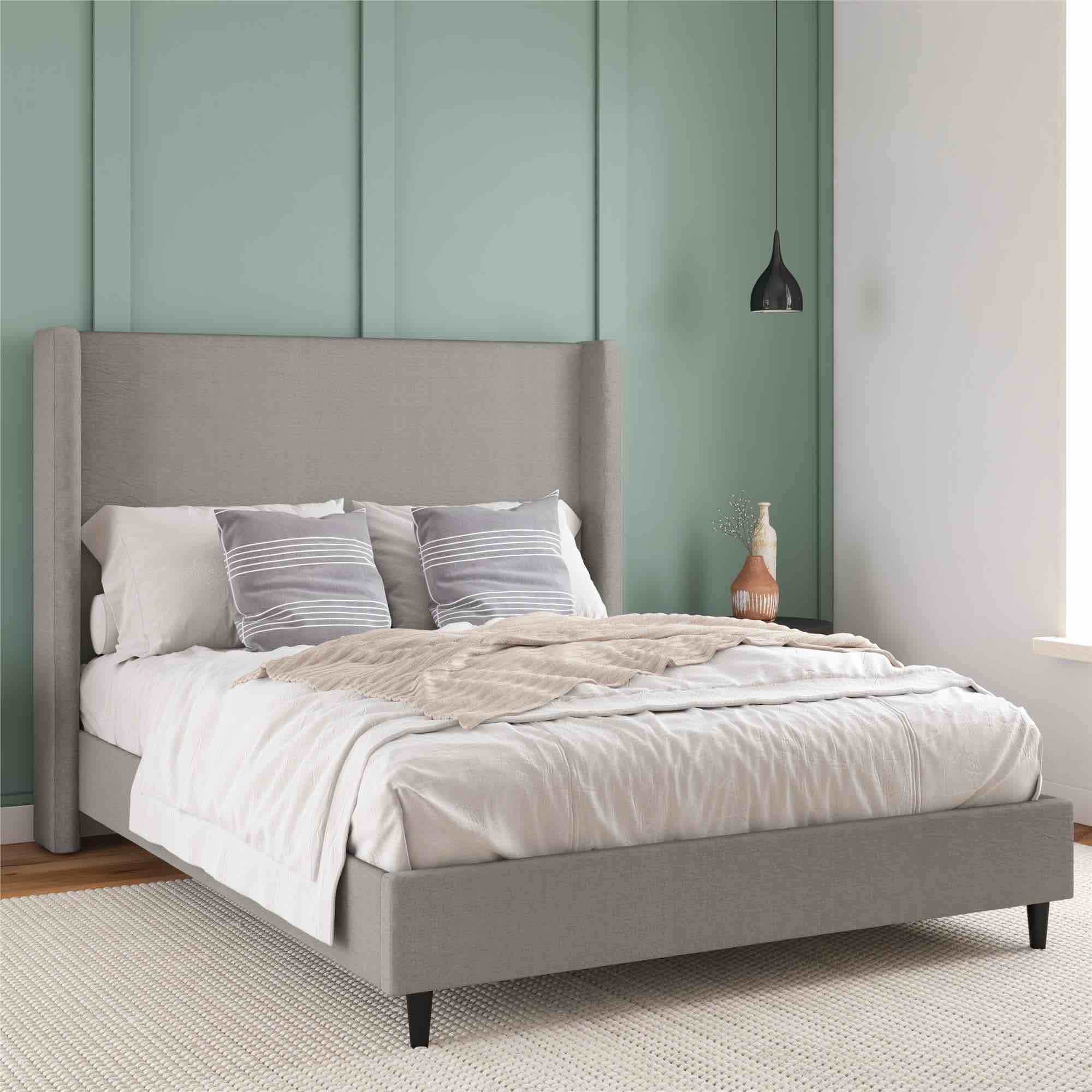 upholstered bed king  textured gray *incomplete,box b only* 