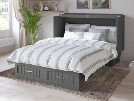 Kindig Solid Wood Coastal Cottage Murphy Bed with Charging Station and Mattress Included (incomplete, Only Mattress Queen) (Inch 6”)