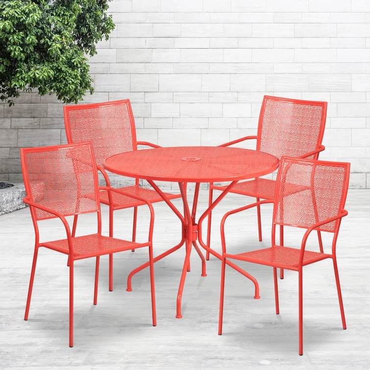 Coral Amaaya 35.25'' Round Indoor-Outdoor Steel Patio Table Set with 4 Square Back Chairs (Only 4 Chairs)
