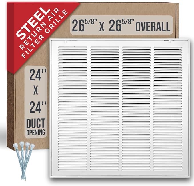 Handua 24"W x 24"H [Duct Opening Size] Steel Return Air Filter Grille [Removable Door] for 1-inch Filters | Vent Cover Grill, White | Outer Dimensions: 26 5/8"W X 26 5/8"H for 24x24 Duct Opening