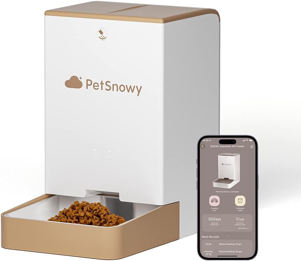 Snow+ Automatic Cat Feeder, Wi-Fi Enabled Automatic Cat Food Dispenser with APP Control, 4L Automatic Dog Feeder with Dual Power Supply, 1-10 Meal Per Day
