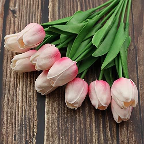 TONPOP Artificial Flowers, Decorative Flower furnishings DIY 10 Branches Home Office Holiday Indoor Outdoor House Wedding Party Decoration (Green) (Light Pink)