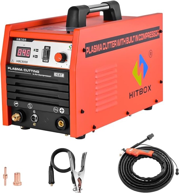 HITBOX 40 Amp Plasma Cutter with Built-In Air Compressor 220V Digital Inverter IGBT Clean Cut Plasma Cutting Machine HBC8000PRO