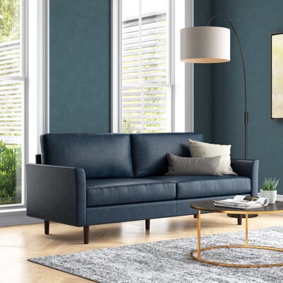Wade Logan Assil Maple 80'''' Wide Faux Leather Curved Arm Sofa 