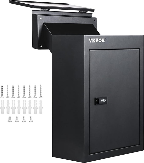 VEVOR Through The Wall Drop Box, 12.5''''X6.3''''X16.9'''' Mail Drop Box W/Adjustable Chute, Deposit Drop Box W/Code Lock, For Letters, Rents, Checks & Keys