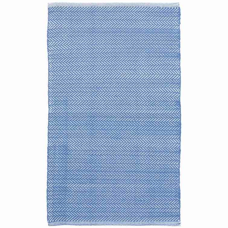 Herringbone Geometric Handmade Flatweave Blue/White Indoor / Outdoor Area Rug Runner