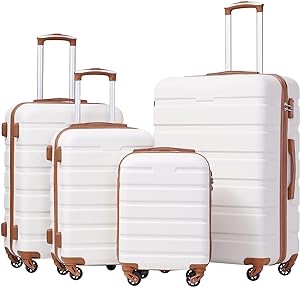 LONG VACATION Luggage Set 4 Piece Luggage Set ABS hardshell TSA Lock Spinner Wheels Luggage Carry on Suitcase (WHITE, 6 piece set)
