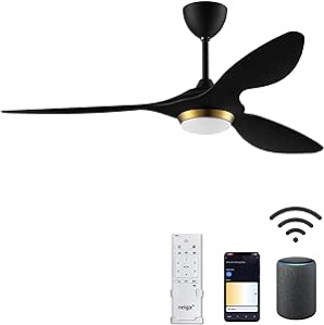 reiga 52-in Ceiling Fan with LED Light Kit Remote Control Modern Blades Reversible Motor, 6-speed, 3 color Temperature Switch (Black Gold)